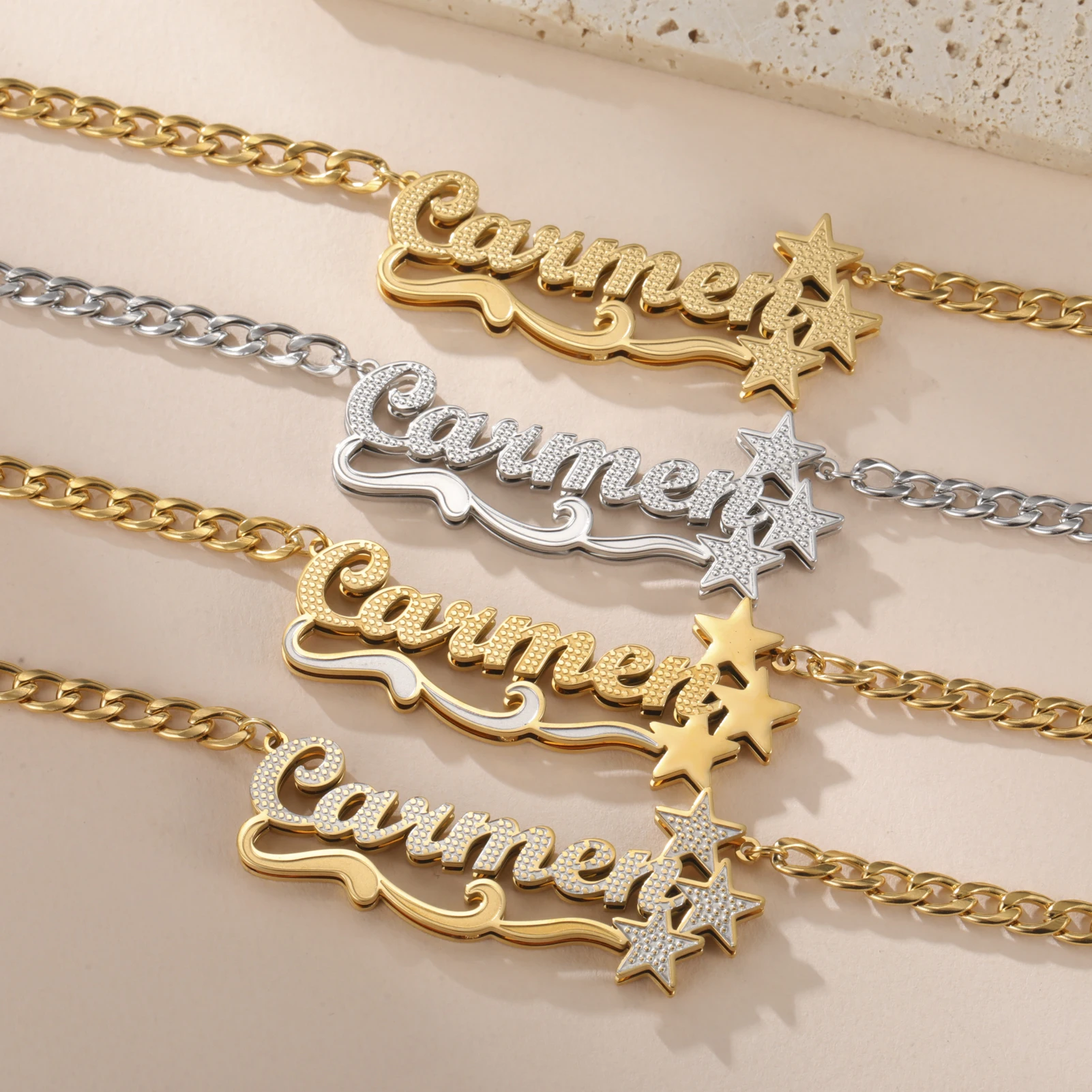 

﻿ Позолоченное ожерелье с именем на заказ для женщин и мужчин, табличка с именем, двойное имя, настраиваемая цепочка с именем, классическое имя, рождественские подарки