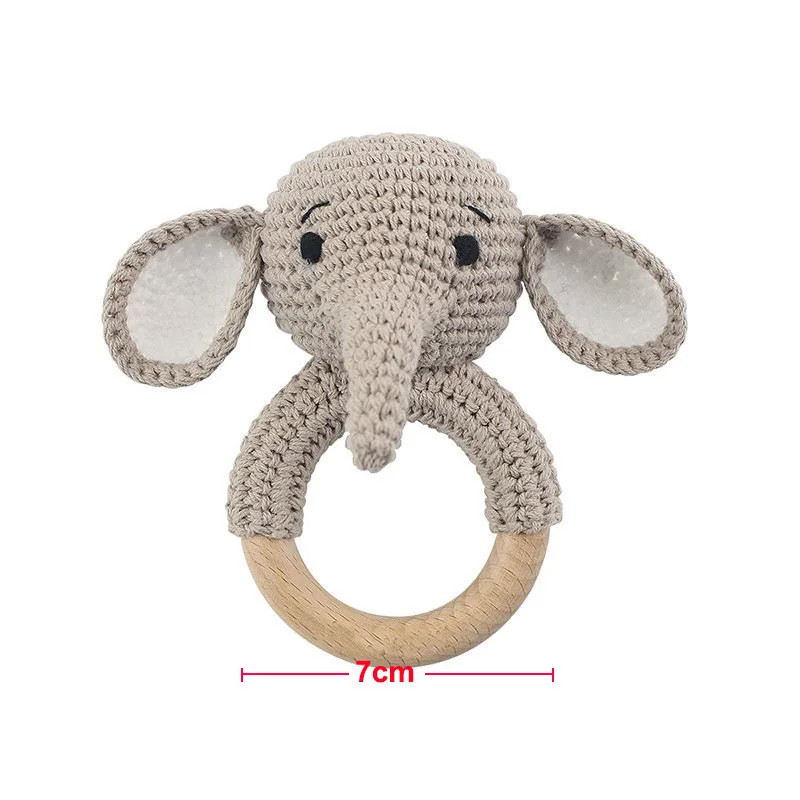 1PC Crochet Animal Rabbit Rattle Toy Soother Bracelet Wooden Teether Ring Baby Product Mobile Pram Crib Wooden Toys Newborn Gift