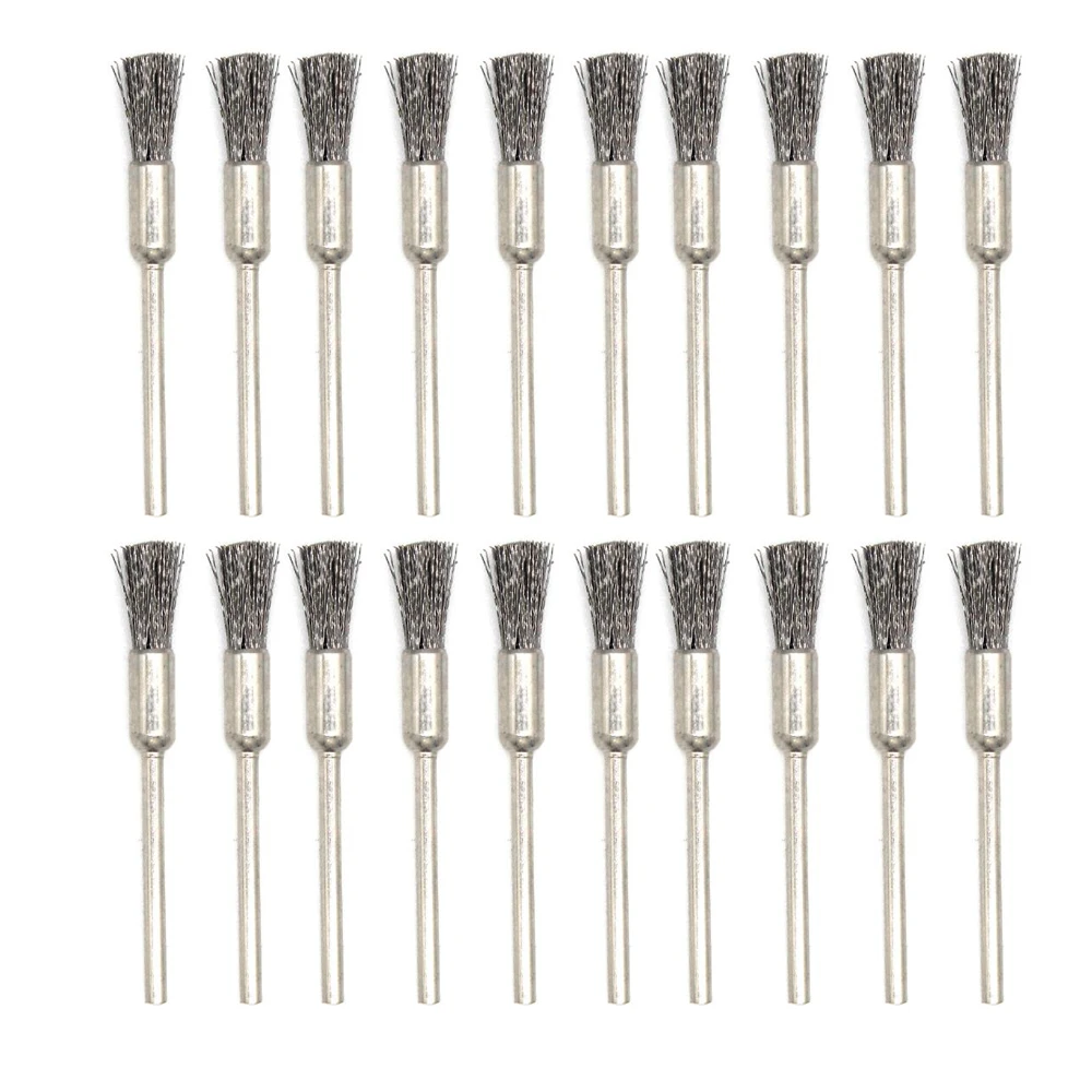 20PCS Steel Copper Wire Brush Set 2.35mm Shank Bristle Brushes for Jewelry Polishing Drill Rotary Tools Metal Rust Removal