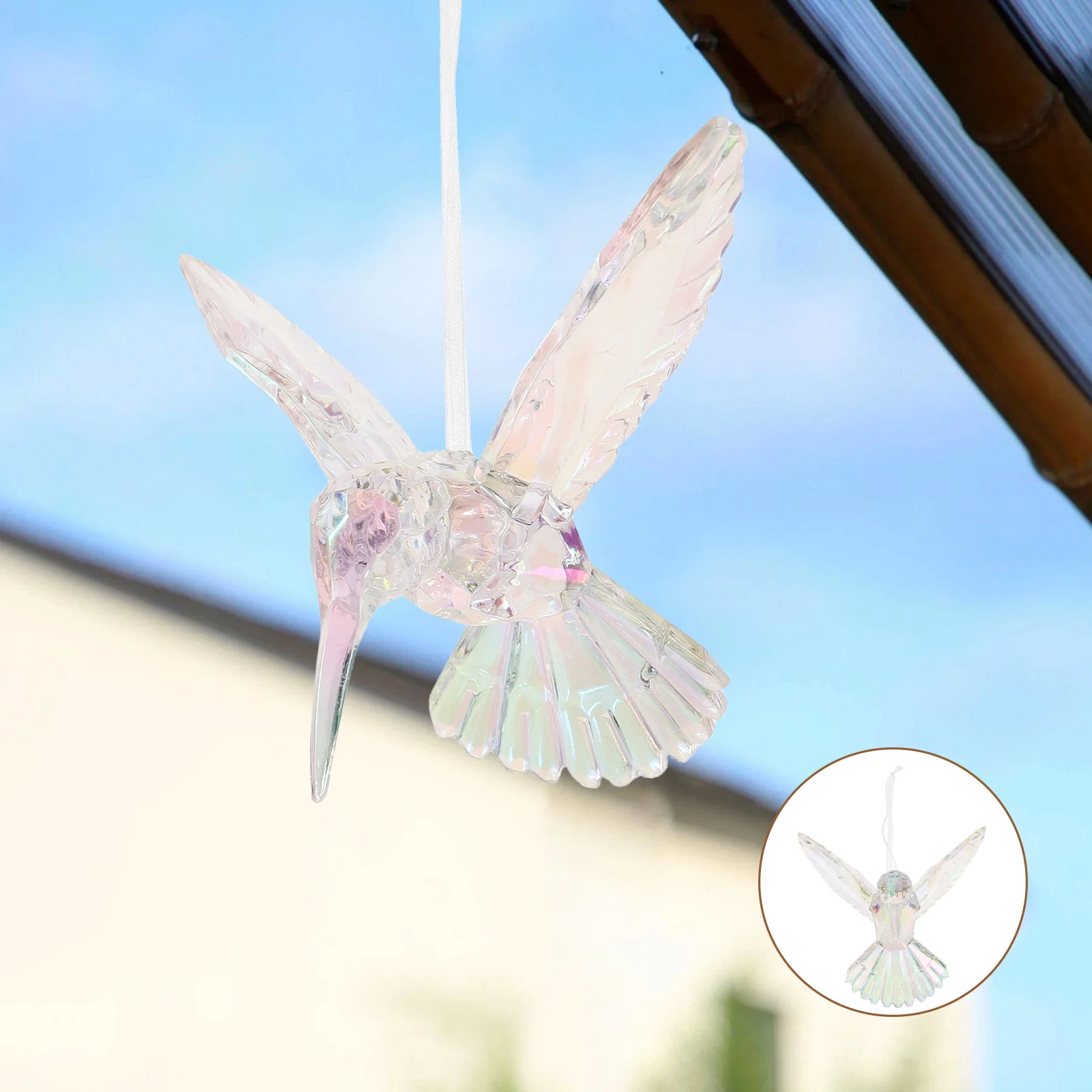 

Acrylic Transparent Iridescent Hummingbird Hanging Ornament Shiny Crystal Bird Pendant Christmas Tree Decor Crystal Bird Pendant