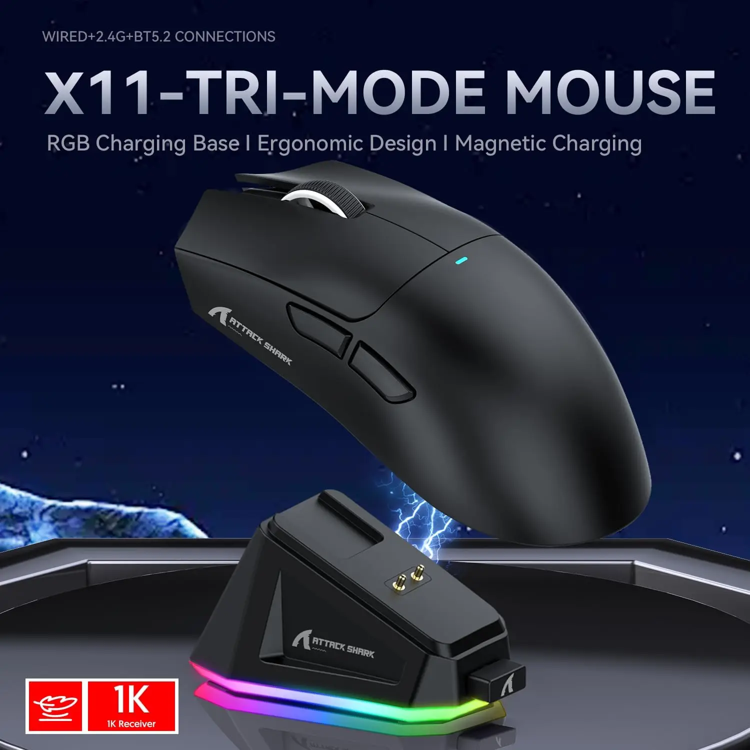 MAMBASNAKE x ATTACK SHARK X11 Gaming Mouse with Magnetic Charging Dock, PixArt PAW3311 Gaming Sensor