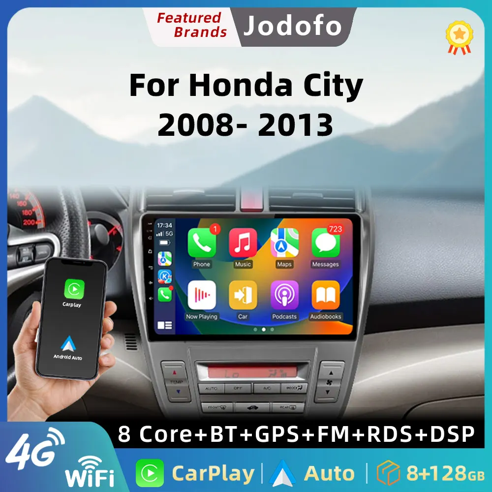 

Автомагнитола на Android 12 для Honda City A 2008-2013, мультимедийный видеоплеер с навигацией, GPS, стерео, Carplay, 4G, Wi-Fi, DSP, головное устройство 2din