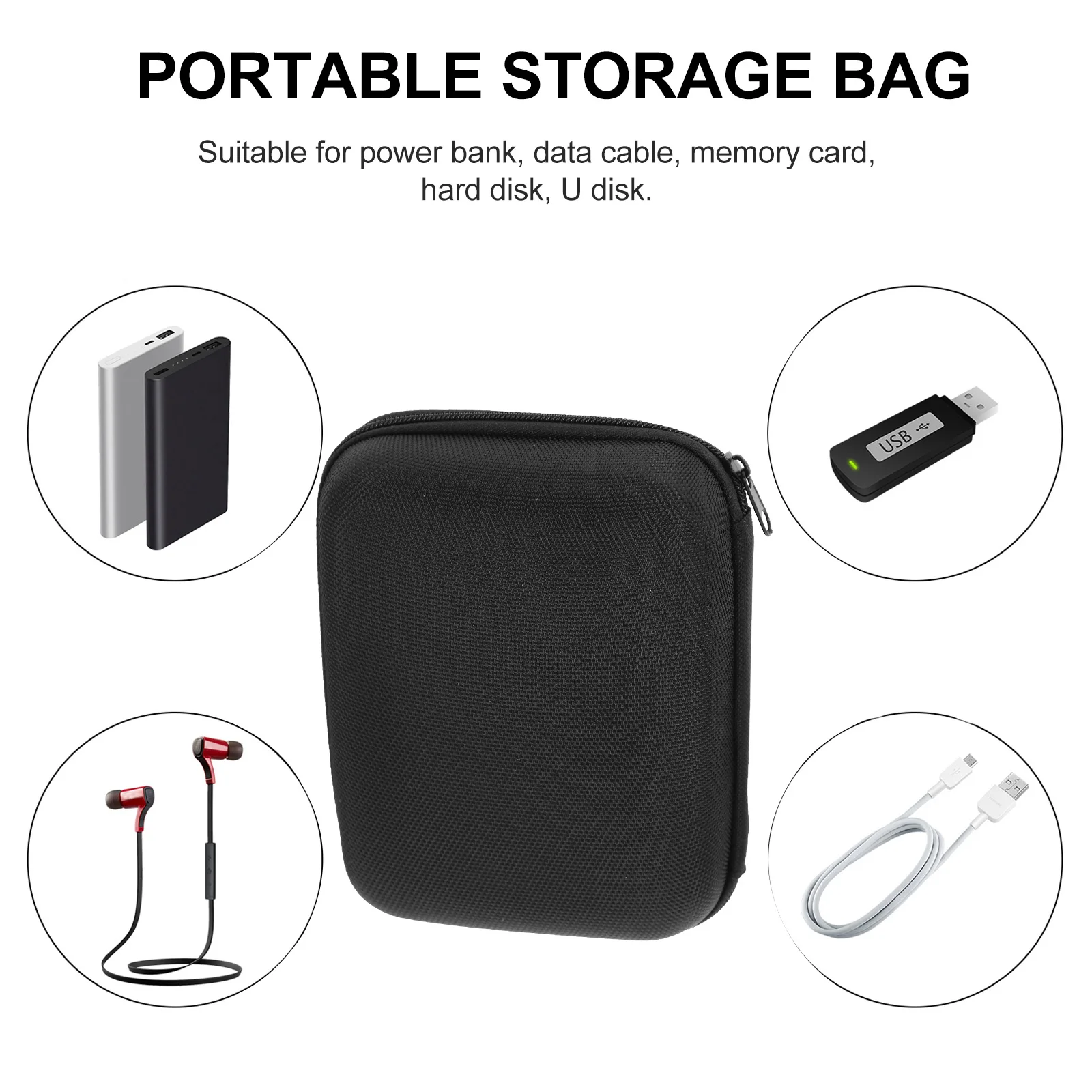 

EVA Travel Protective Case Black Electronic Organizer Portable Bag Container Data Cable Storage Case USB