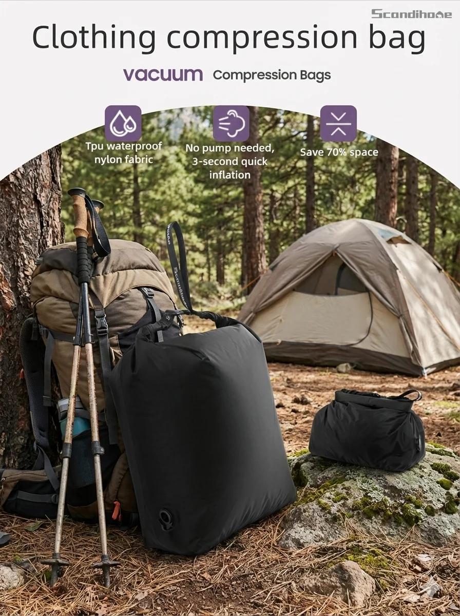 

Outdoor Camping Vacuum Compression Bag No Pump Waterproof Storage Organizer for Sleeping Bag Hiking Backpacking Space Saving