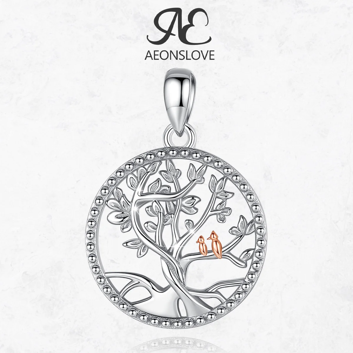 

AEONSLOVE 925 Sterling Silver Tree of Life Necklace Rose Gold Birds Family Tree Pendant Spiritual Jewelry Birthday Gifts for Mom