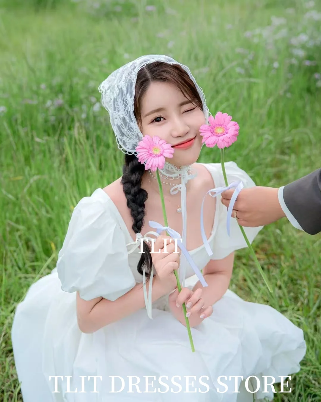 فساتين زفاف TLIT Korea صغيرة من الحرير التفتا بأكمام منتفخة فستان زفاف أنيق لالتقاط الصور مصنوع حسب الطلب للعروس