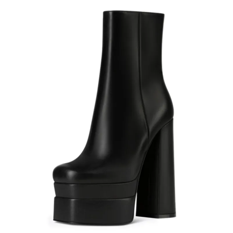 

DIZHUANG Модные женские ботинки на высоком каблуке. Черные кожаные сапоги. Высота каблука около 15-17 см. Ботильоны. Модный показ туфли