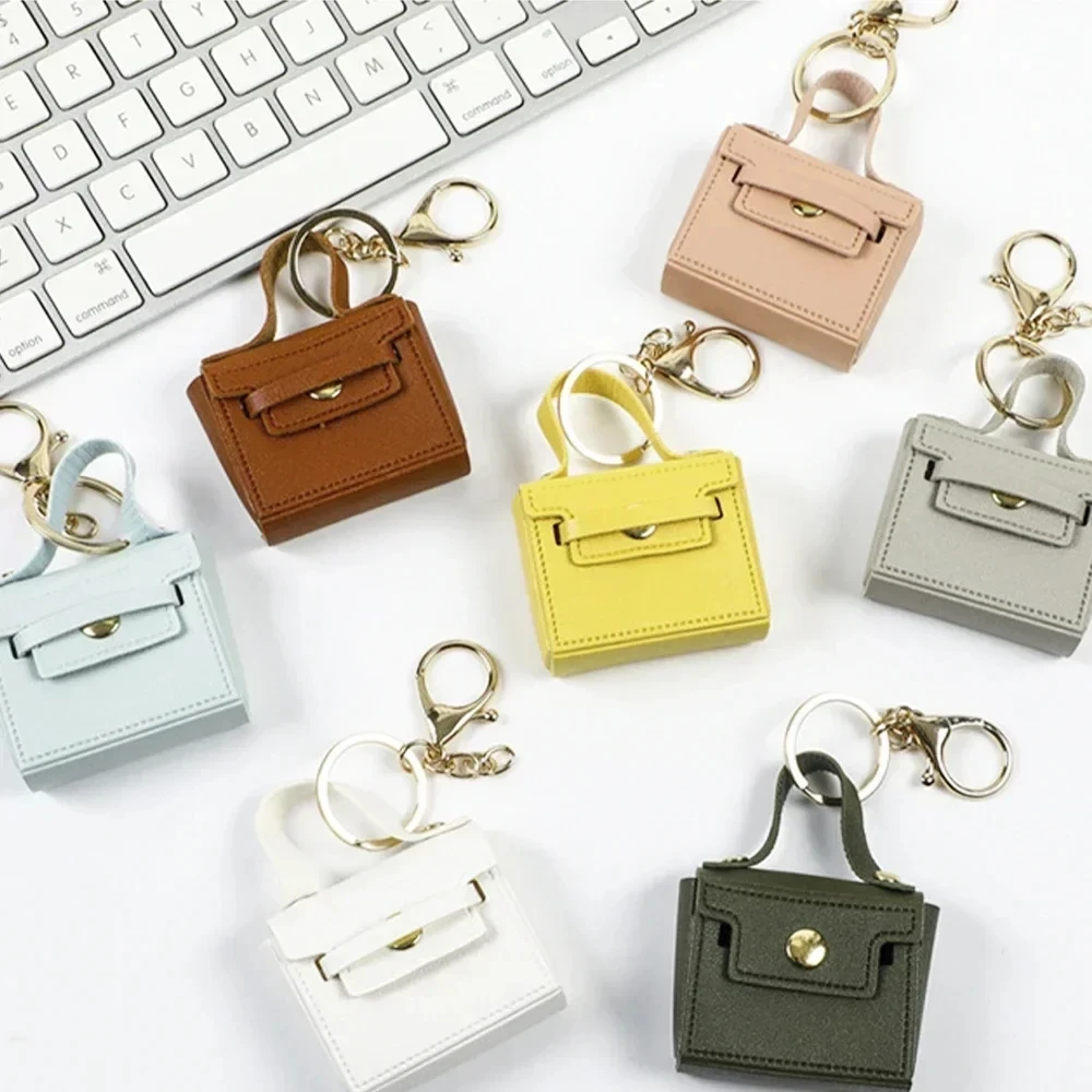 Mini Handbag Keychain Solid Color PU Leather Flap Bag Key Chains Fashion Car Key Holder Pendant For Women Girl Daily Accessories