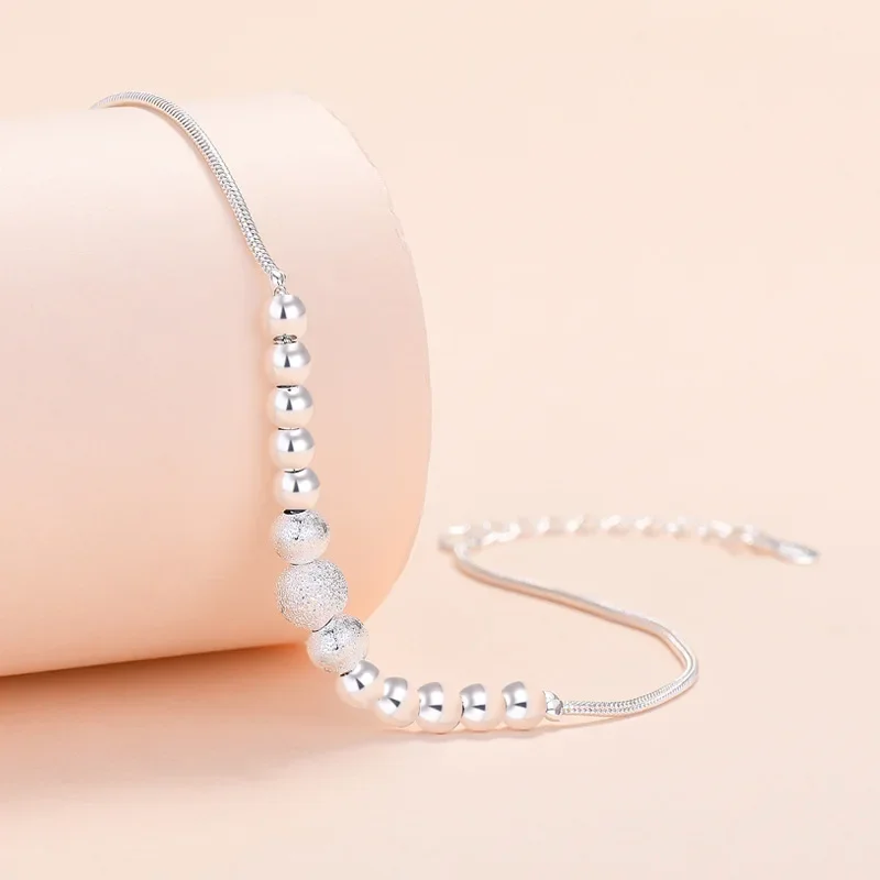 CIAXY 925 Sterling Silver Transfer Beads Bracelet Female Personality Geometric Ball Bracelets Simple Fashion Jewelry