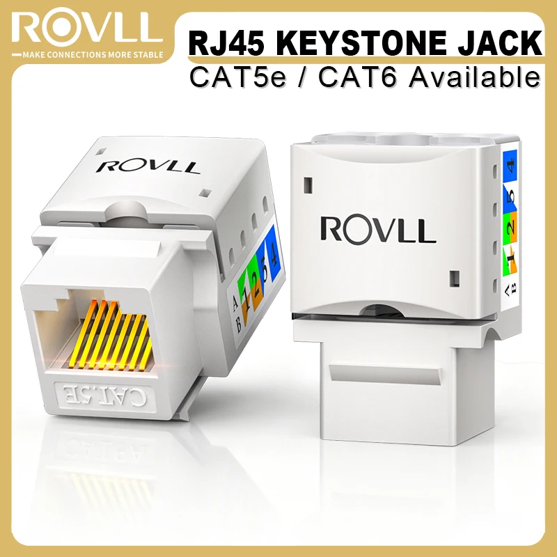 ROVLL CAT5e CAT6 RJ45 Keystone Jack LSZH 50μ Gold Plated Punch Down Ethernet Network Module For Home Office Wall Plate LAN