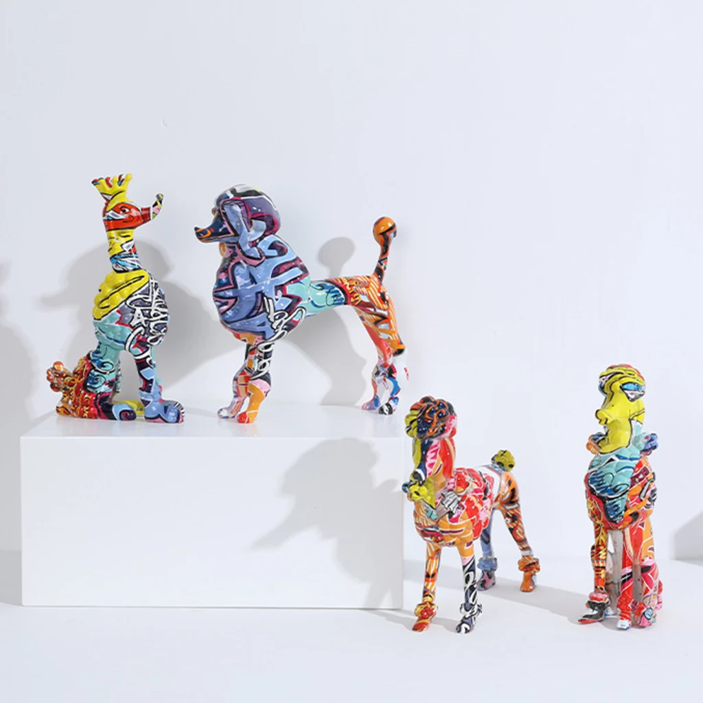 Graffiti Poodle Statue Dog Sculpture Figurine Colorful Pet Ornament Animal Art Figurines Interior Home Room  Desktop Decor