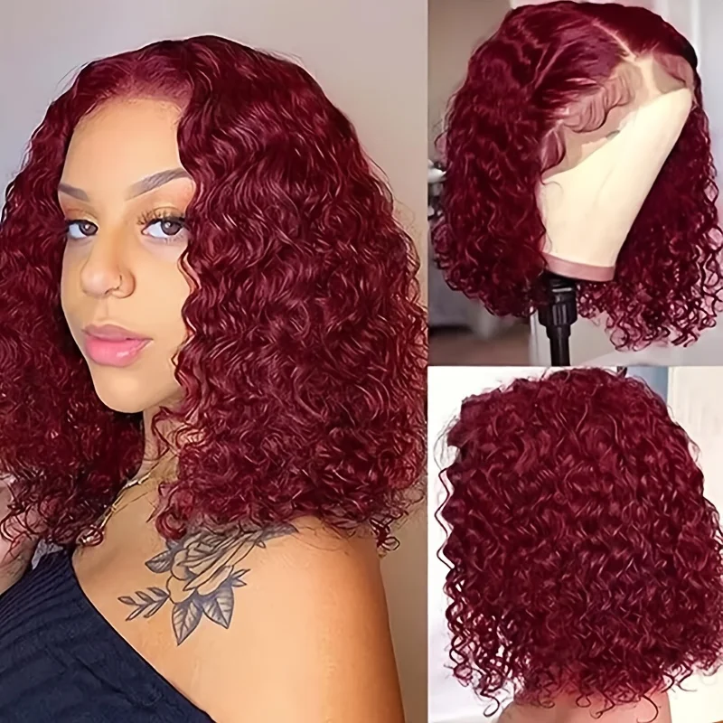 99J بورجوندي الدانتيل الجبهة بوب الباروكات شعر الإنسان موجة عميقة 13x4 مجعد بوب الدانتيل الباروكة الأمامية للنساء الأحمر اللون قصيرة الدانتيل الباروكات