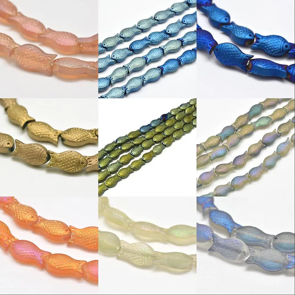 135Pcs Glass Fish Beads 9 Color Ocean Theme Fish Beads 15×8mm Animal Loose Spacer Beads for Jewelry Making Accessory Supplies