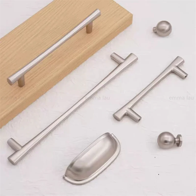 French Matte Silver Brushed Cabinet Door Pulls Wardrobe Handle Single Hole Chorme Cupboard Drawer Knob Kitchen Shoe Handles