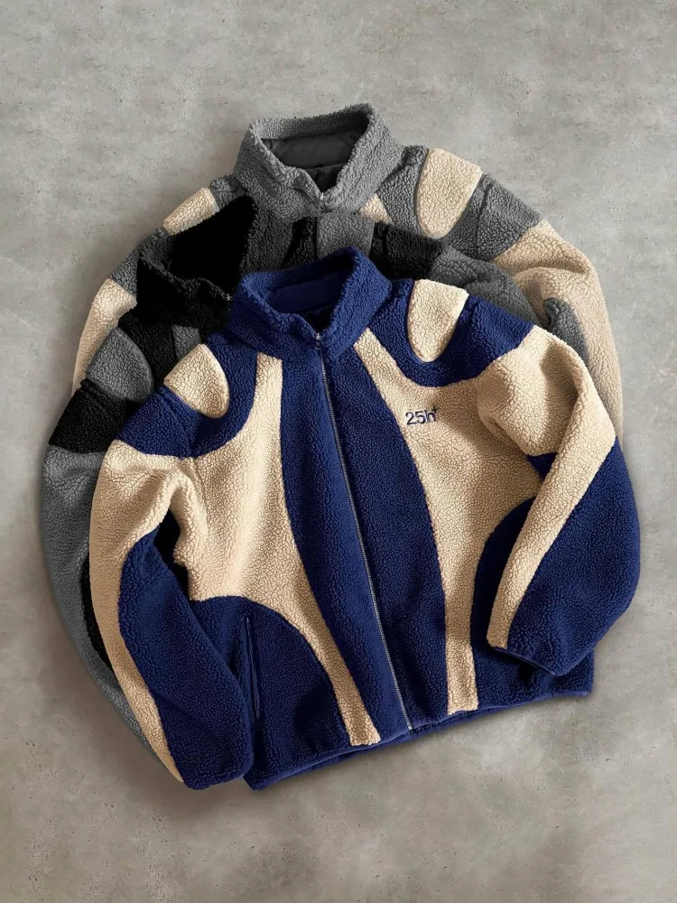 

2025 new European and American style autumn and winter standing collar jacket zipper jacket casual sports contrasting color