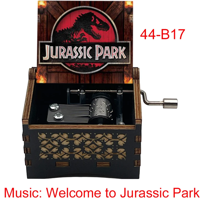 صندوق موسيقى خشبي أسود للجماهير ، أغنية الحديقة الجوراسية ، زخرفة حركة اليد ، هدية عيد ميلاد ، صديق ، فيلم #4