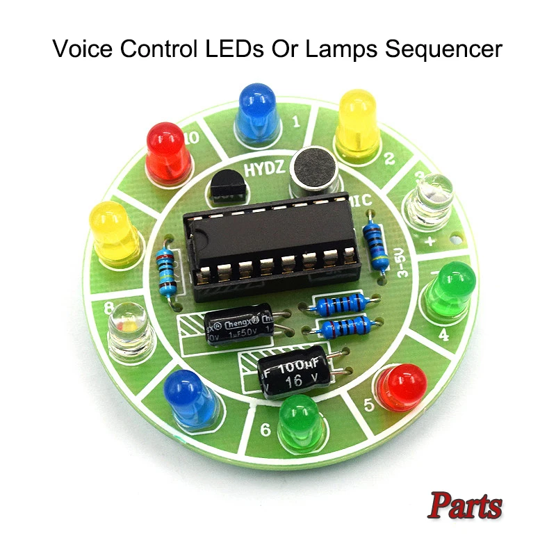 CD4017 Colorful Voice Control Rotating LED Light Kit Electronic Manufacturing DIY Kit Spare Parts Student Laboratory