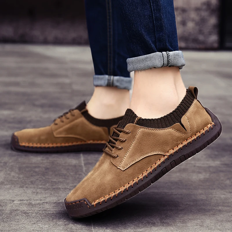 Fashion Casual Sneakers Men Shoes Breathable Suede Leather Shoes Men Loafers Comfort Men Shoes Outdoor Driving Shoes Zapatos