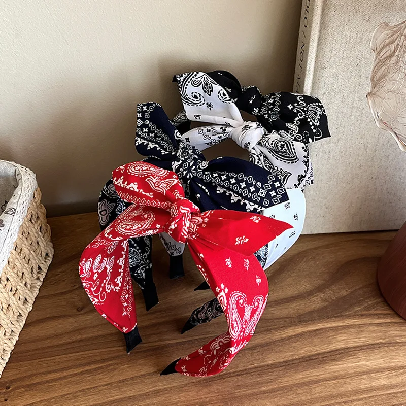 Fashion Paisley Bow Headband European Wide Vintage Knotted Hair Hoop For Face Washing Women Daily Decorative Hair Accessories