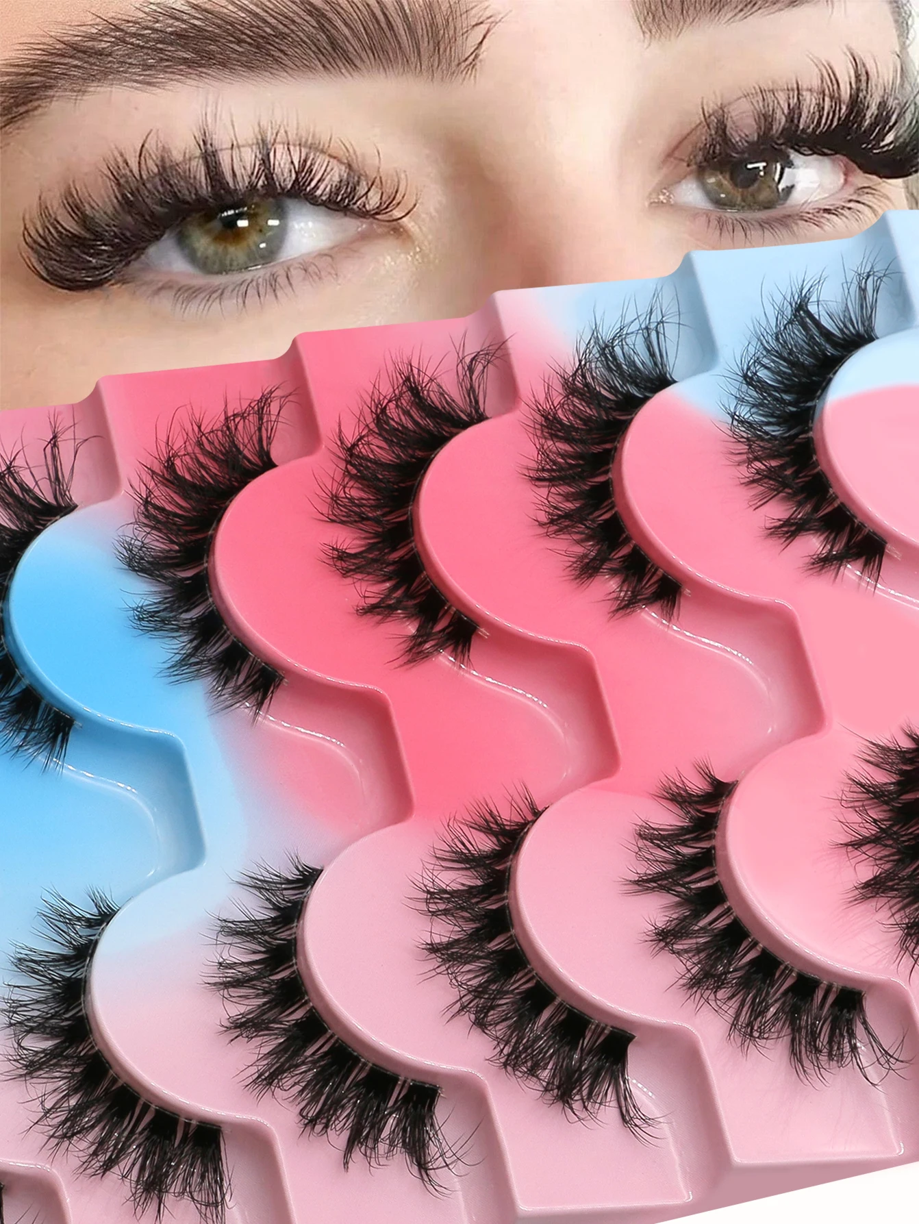 GROINNEYA False Eyelashes Wispy Lashes Natural Look Fake Eyelashes Cat Eye Lashes Faux Mink Fluffy Strip False Lashes Makeup