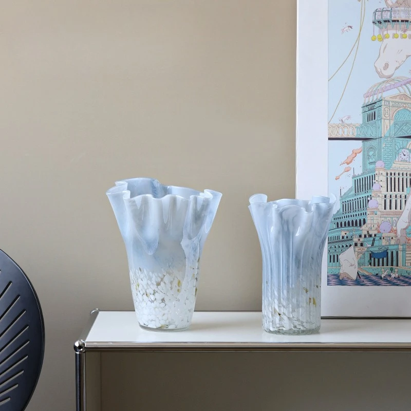 Light blue gradual change polka dot handmade hydroponic cabbage glass vase home decoration flower