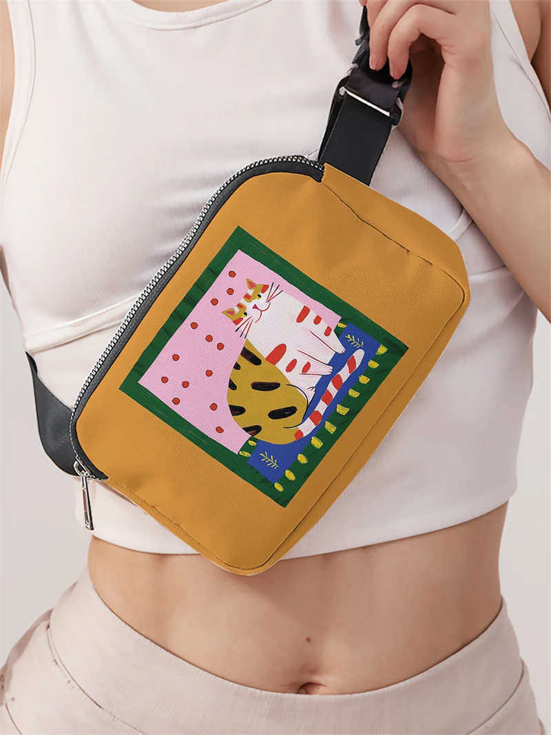 1pc, yellow cat fashionable adjustable crossbody bag, neutral sports waist bag, suitable for running