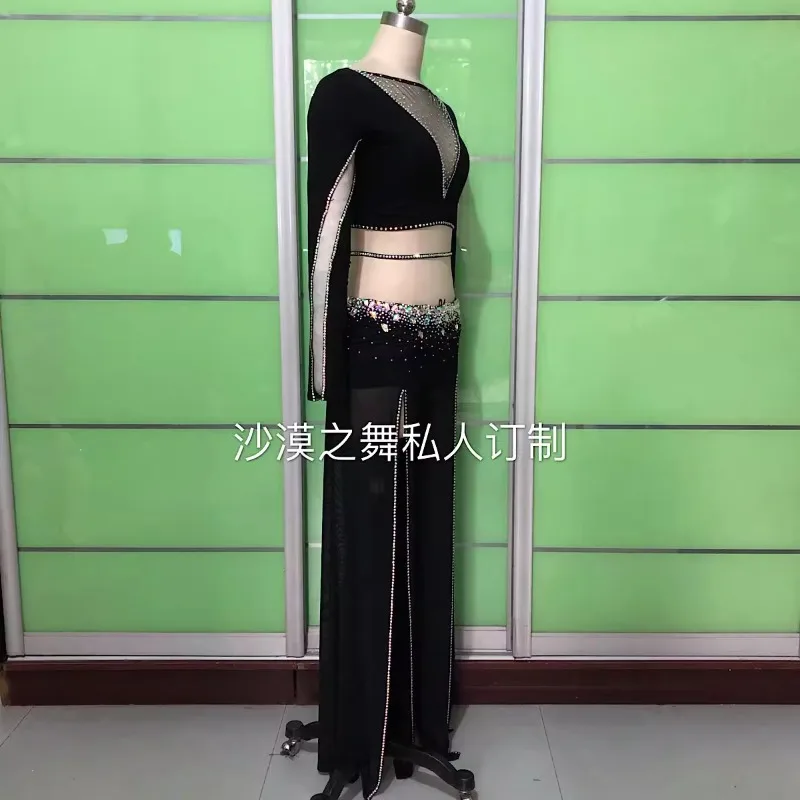 تخصيص ملابس الرقص الشرقي أداء زي الجاز السراويل السوداء مجموعة Abanicos De Seda الرقص الشرقي