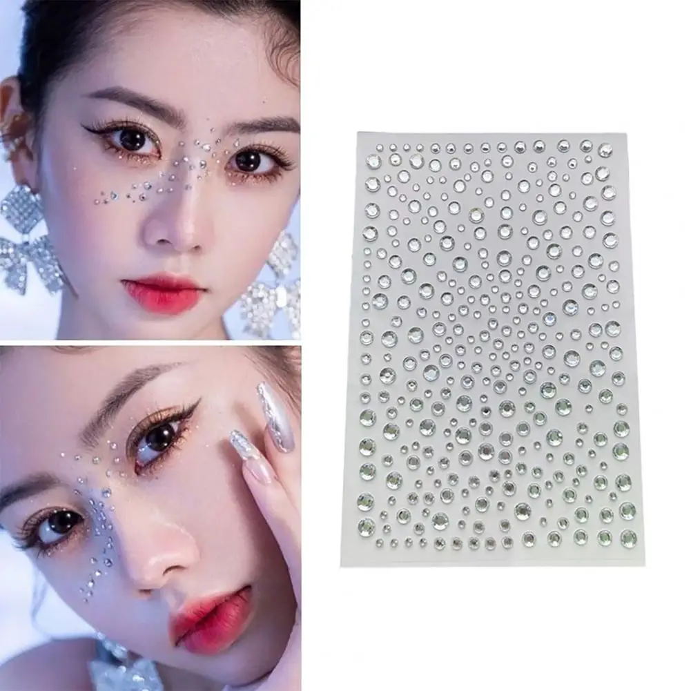 Face Rhinestone Festival Face Jewels Rhinestone Stickers for Concert Makeup Body Decoration with Faux Pearl Adhesive Shine