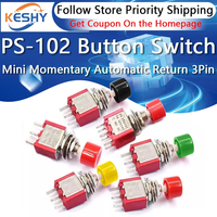 PS-102 3Pin C-NO-NC 6mm Mini Momentary Automatic Return Push Button Switch 2A250VAC/5A 120VAC Toggle Switches PS-102 MTS-102