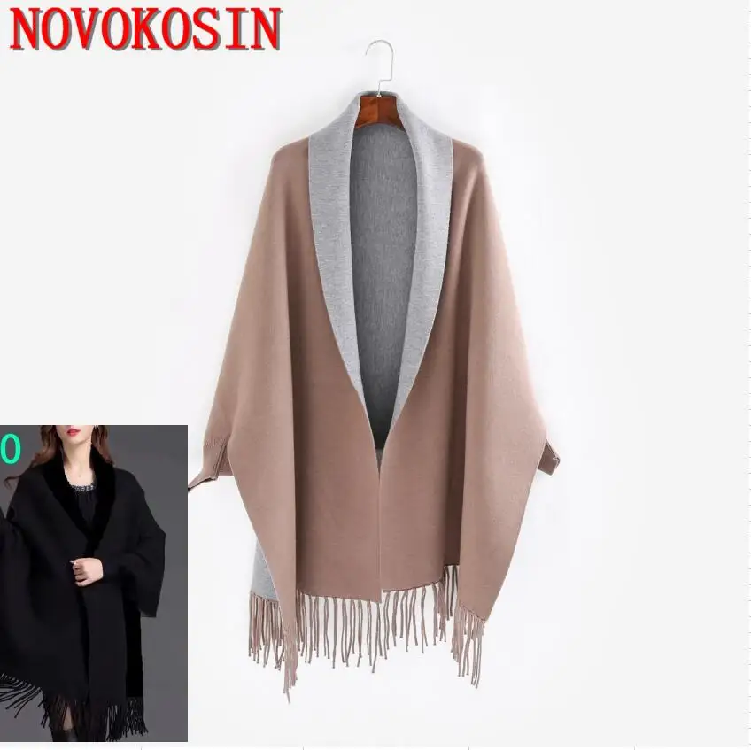 31 New Color Women Oversize Scarf Winter Knitted Poncho Cape Female Batwing Sleeves Knitwear Vintage Shawl Coat Tassel Overcoat