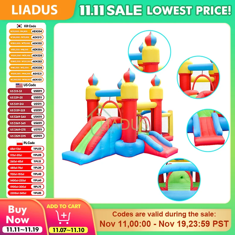 

Inflatable Jumping House Trampoline Bouncy Castle with Blower Kids Outdoor Courtyard Play Bouncer Castle Game