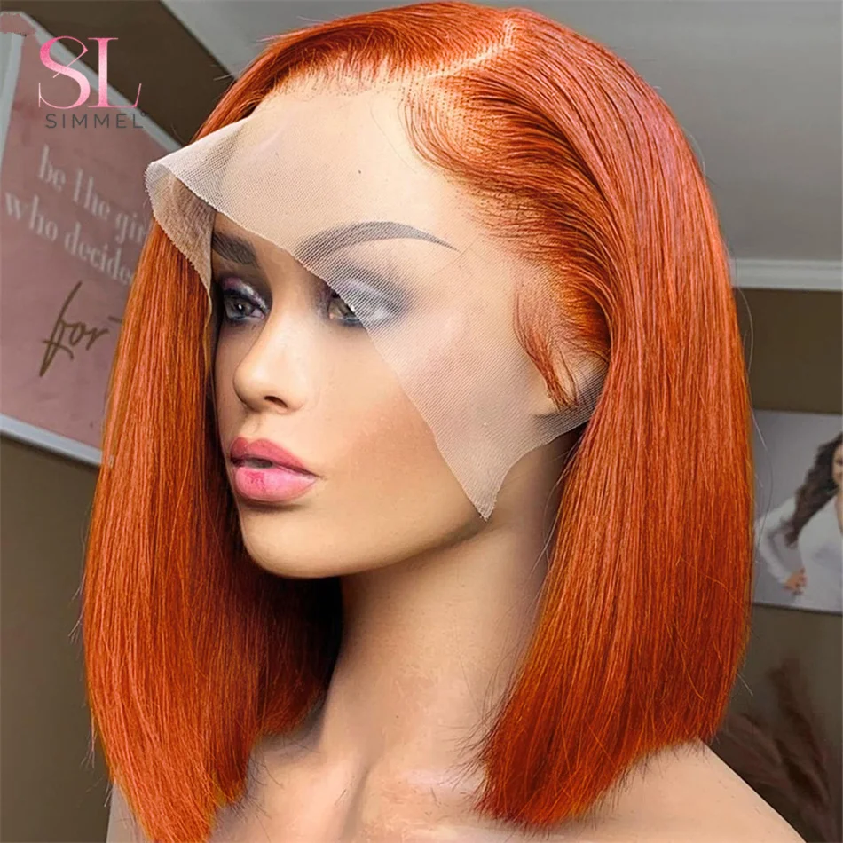 Short Bob Wig Ombre Lace Front Wig For Black Women Ginger Orange Highlight Human Hair T Pare Lace Wig Cheap Bob Pre Plucked Hair