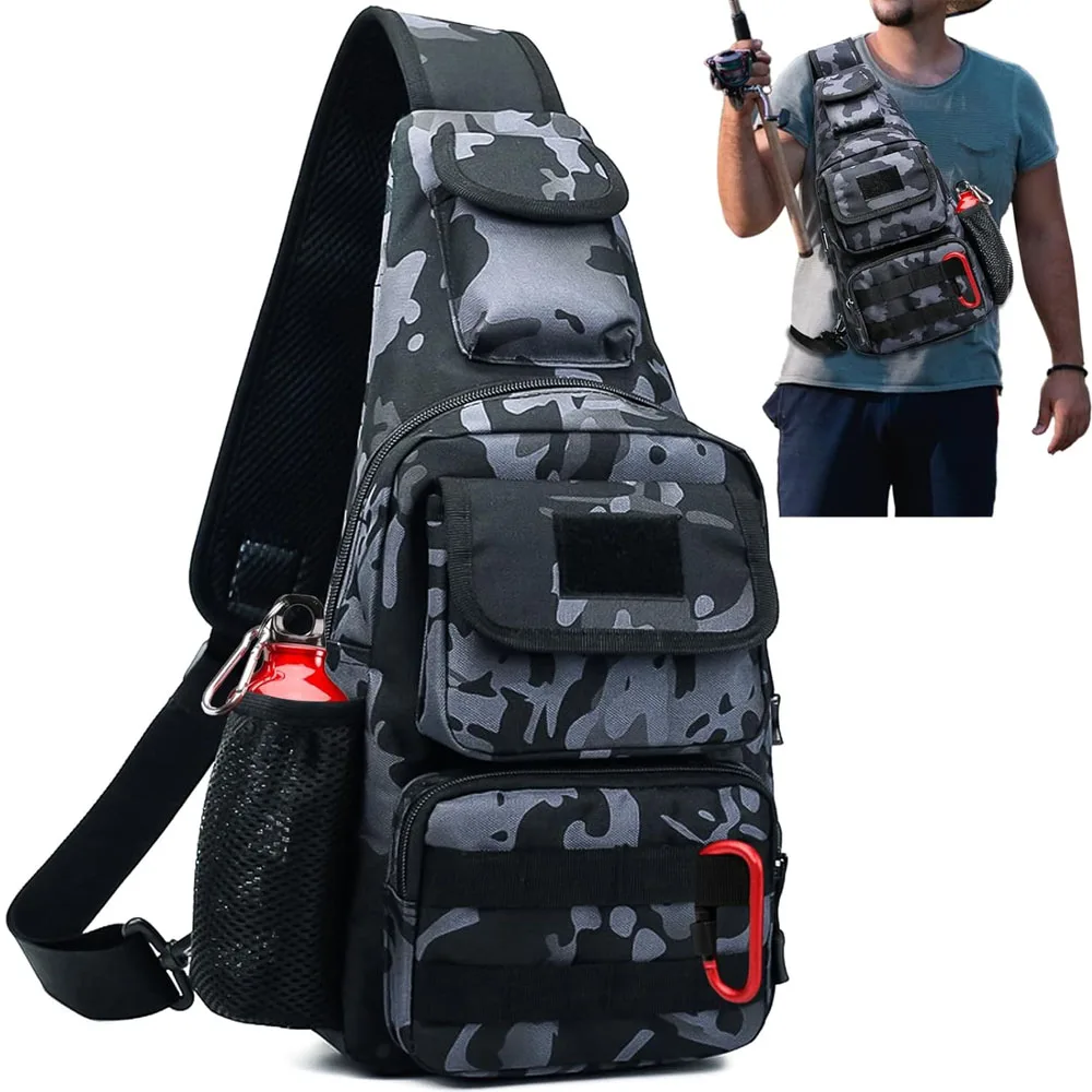 Tactical Fishing Backpack Multifunctional Waterproof Single Shoulder Crossbody Fishing Gear Bag Camouflage Fishing Tool Backpack