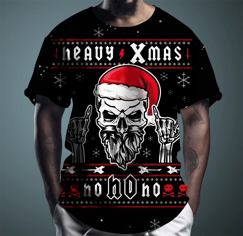 Merry Christmas Round Neck T-Shirt For Men 3D Print Creative Xmas Pattern Short Sleeve  Tees Loose Casual Festival Party Clothes