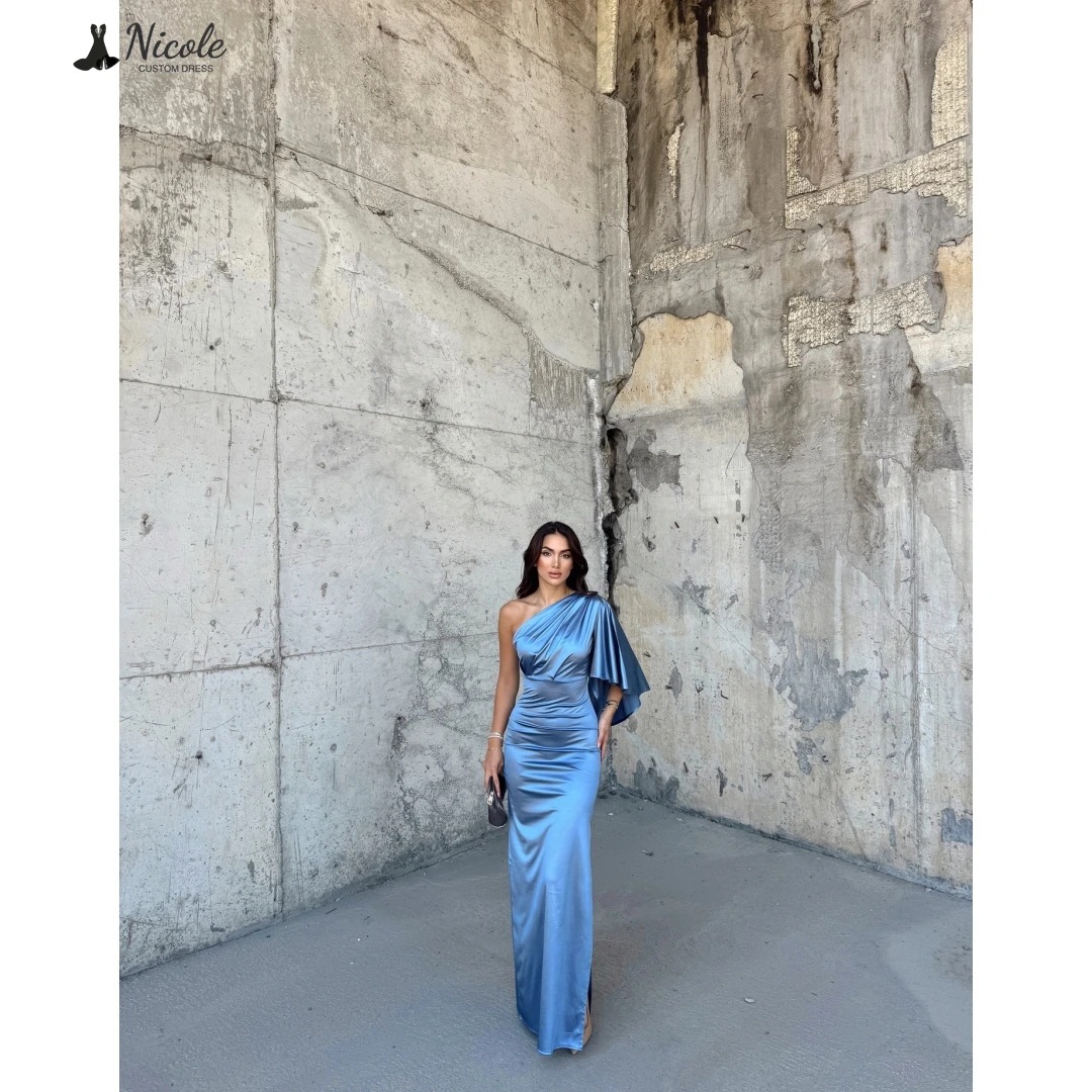 

Nicole Evening Dresses Prom Dresses 2025 Custom Made Line A Single-shoulder Sleeve Satin Cloth Robe Soiree Women's Prom Dress