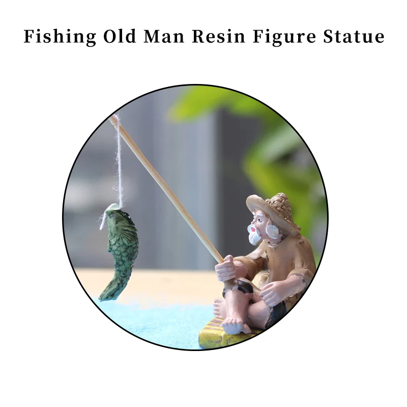 1pcs Mini Fishing Old Man Resin Figure Statue Garden Ornament Micro-Landscape Garden Craft Living Room Decoration Accessories
