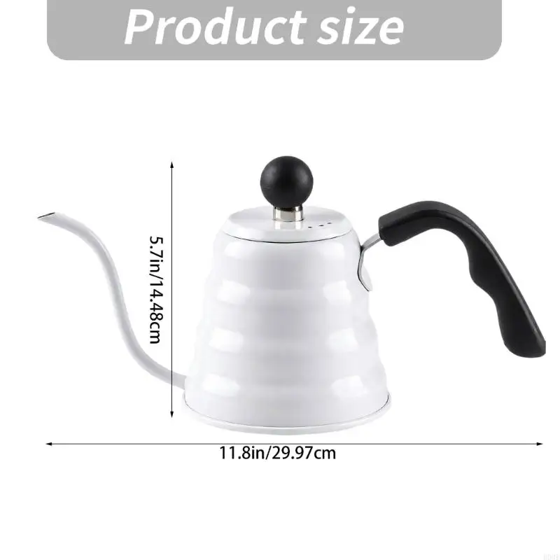 Gooseneck Pouring Over Coffee Kettle in Rustproof Steel with Long Narrow Spout for Controlled Water Placement Across Coffee B03E