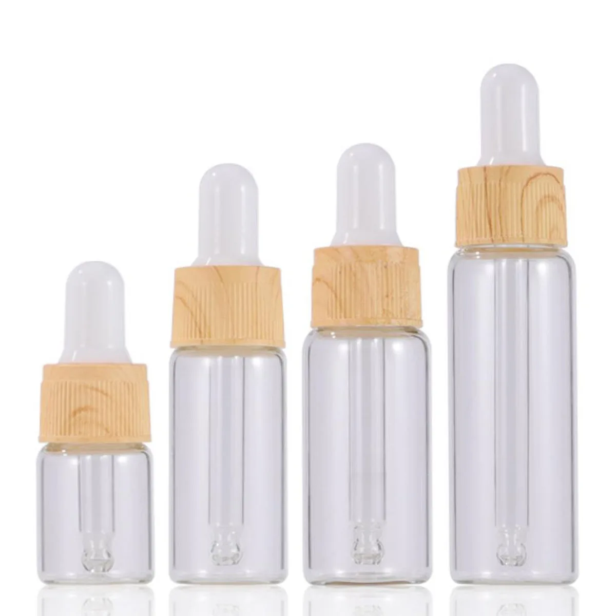 10X 5ml - 20ml Clear Glass Dropper Bottle Eye Drop Dripper Refillable Essential Oils Fragrance Perfume Pipette Wood Lood Lid Cap