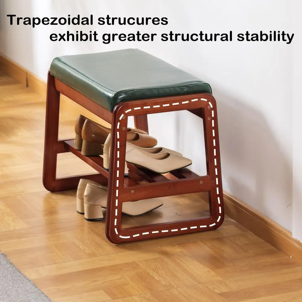 Grün gepolsterte Schuhbank aus massivem Holz für den Eingangsbereich, Flur – 21,65