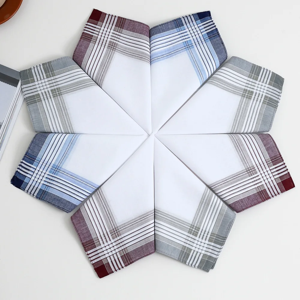6/12 Pcs Light-colored Handkerchief Pure Cotton Hand Towel Men's Plaid Segment Suit Pocket Towel Europe and America 40cm