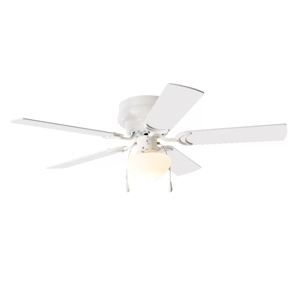 52-inch Hugger Indoor Ceiling Fan with Light Kit, White, 5 Blades, Reverse Airflow, Household Ceiling Fan