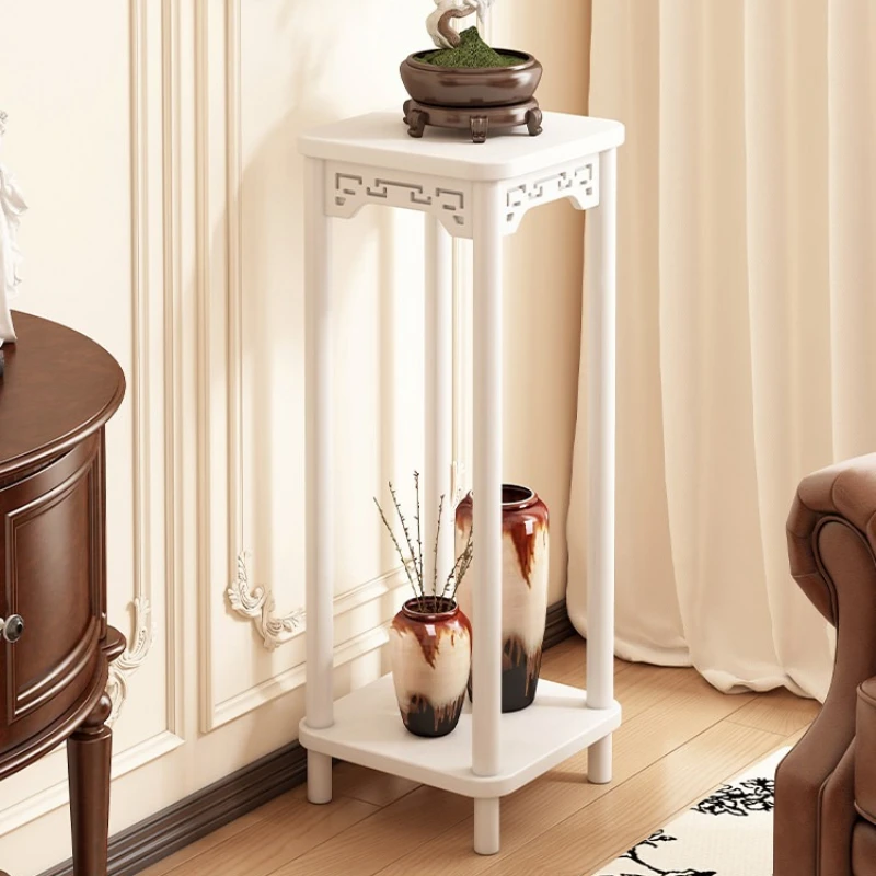 Cream Wood Plant Stand 2-Tier Extra Long Flower Shelf Thickened Flower Pot Holder Display Stand for Indoor Living Room Balcony
