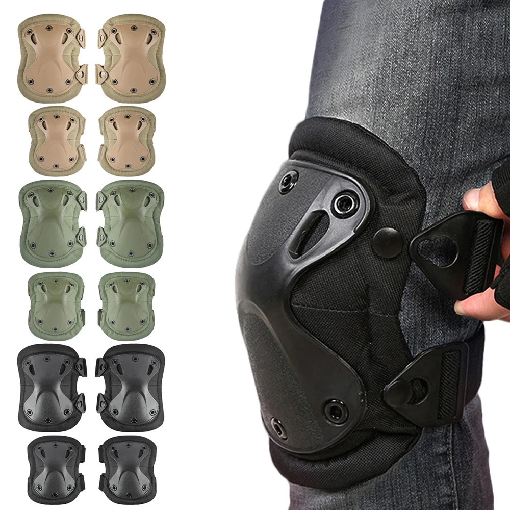4PCS/Set Tactical Knee & Elbow Protective Pads Guard for Airsoft Paintball Hunting Army Outdoor Sports, Adjustable Straps