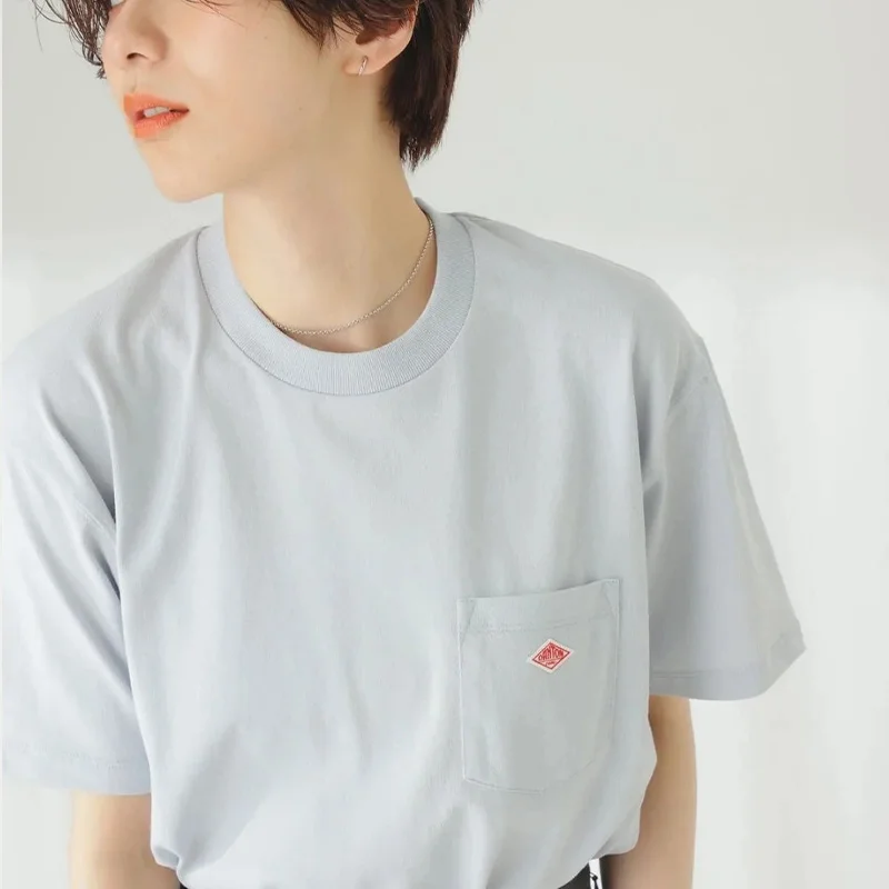 Men Women's Pure Cotton Embroidery T-Shirt Short Sleeve Tees Simple Solid Pocket Fashion Brand Hot Sales Japanese Export Orders
