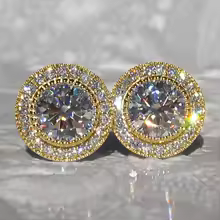 Costume Stud Earrings Round Cubic Zirconia Versatile Sparkle - Gold