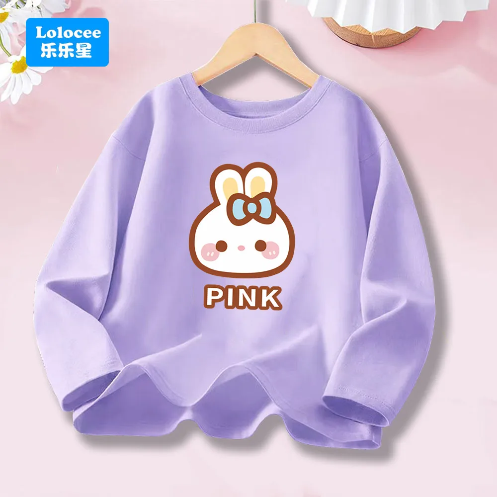Girls' T-Shirt Spring Fall Long Sleeve Loose T-shirt Cute Rabbit Print Top Kawaii Bunny Pattern Pullover T Shirts for Kids TZPZ1