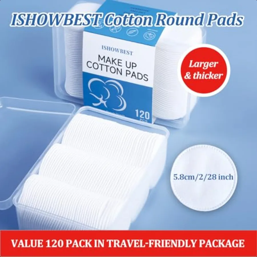 Round Cotton Pads for Face 120 Count Boxed Makeup Remover Cotton Pad 100 Pure Natural Facial Cleansing Round Pads Hypoallergeni