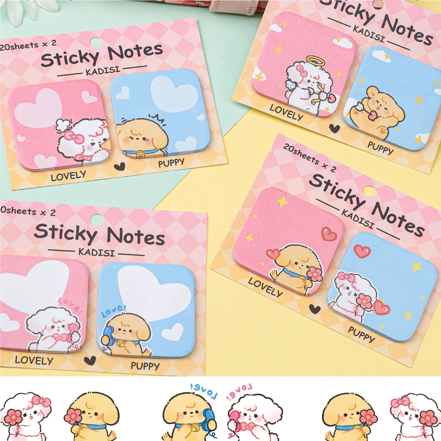 

4Pcs/Set Cute Kawaii Lovely Puppy Sticky Notes Adhesive Sticker Cute Cartoon Dog Memo Pad School Office Stationery Scrapbooking