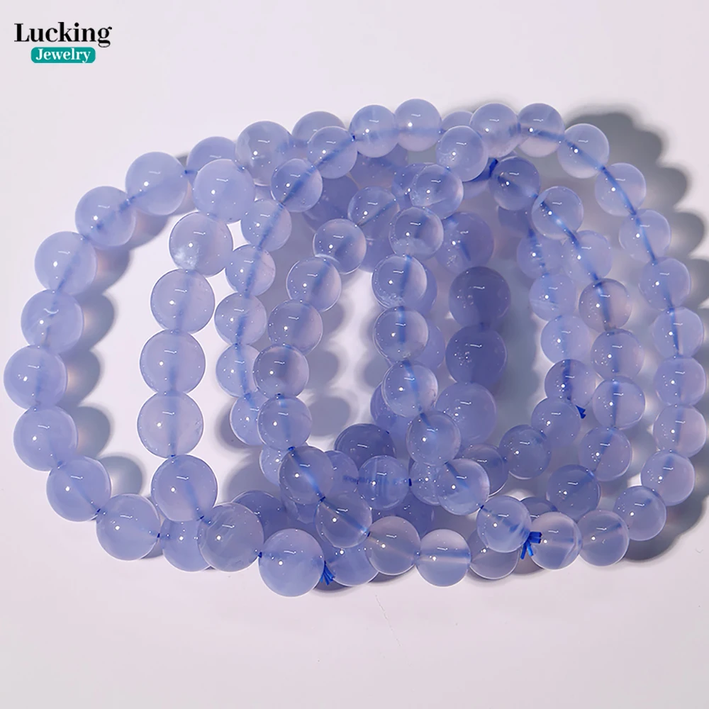 

Редкий натуральный синий агат 8-10 мм, бусины, неокрашенный синий кружевной агат для изготовления DIY, яркий цветной целебный кристаллический браслет