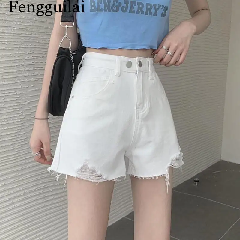 Summer Female Chic Raw Edge High Waist Shorts Lady Classic Fashion Solid Denim Pants Girls Ripped Designer Short Jeans